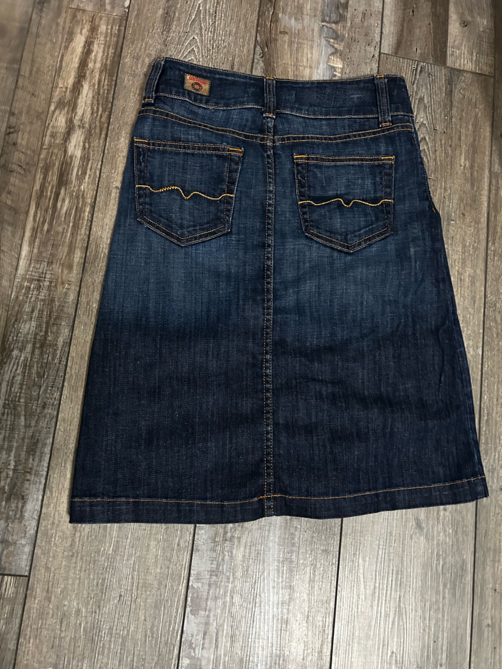 Vintage Red Engine Dark Wash Jean Denim A-Line Skirt - Picture 2 of 6
